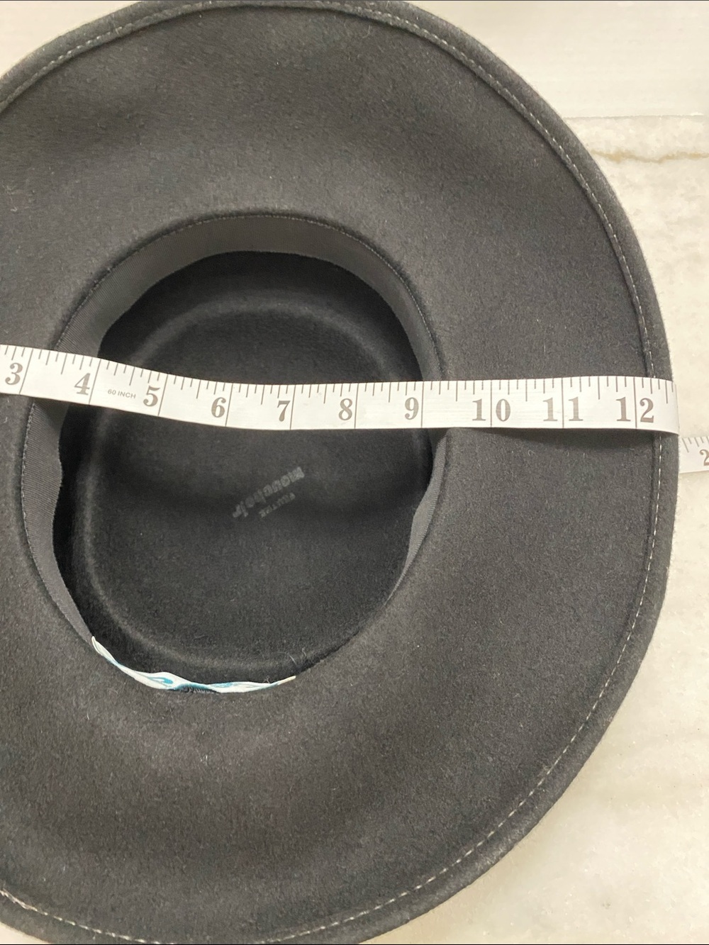 Vintage Georgette Black Felt Cloche Hat Satin Rosette Wide Brim - Picture 9 of 11